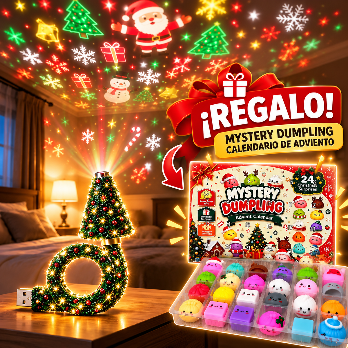 🎄 Proyector Mágico de Navidad + ¡24 Sorpresas GRATIS! 🎁